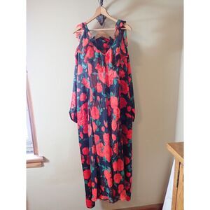 Valentino Intimo Rose Pattern Black Sheer Nightgown Set Small Housecoat Vintage